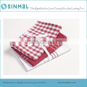 Tea Towel Set-Red Check-Waffle stripes-Red Plaid Dish Towel Set