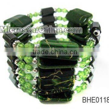 Hot sales hematite beads with rectangle plastic beads elastic bangle