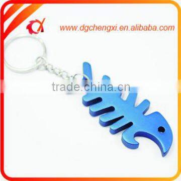 aluminum blue fish-bone shaped bottle opener keychain