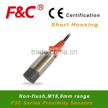 3-wire/PNP/NPN, M18 F3C-18EN08 Series Proximity Sensor, 12-24v DC, Switching output.