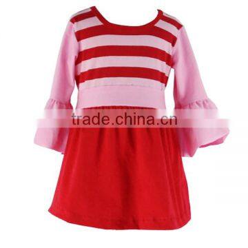 2016 Kaiyo boutique pearl dress boutique red stripe ruffle dress with belt fall 2016 girls latest frock designs pictures