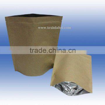 Foil lined stand up Kraft bags with zipper for coffee packing(green products)