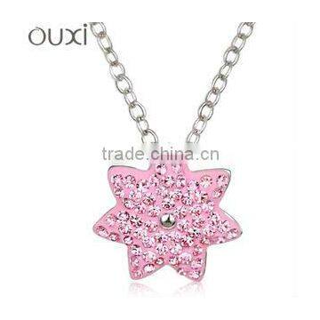 Rhodium plated pink jewish star necklace with austria crystal 10375