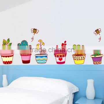 New Arrival Excellent Quality Colorful Pot Plants Flowers Vinyl Decal Bedroom Reward Stickers for Children