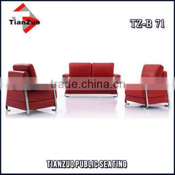 Stainless steel frame red leather office reception area sofa