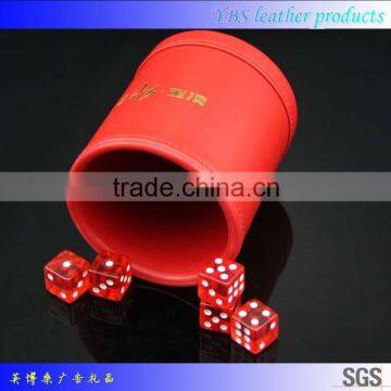 red customized leather dice cup with dices