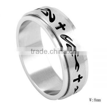 SRR8029 Fashion Silver Tone Jesus Cross Gear Ring Black Enamel Ring Rotating Ring Stainless Steel Gear Ring