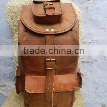 brown leather back pack/vintage style back pack/leather ruck sack