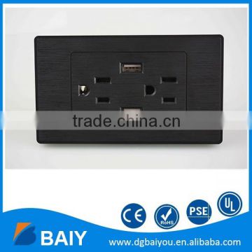 Black Brushed US Usb Plug Wall Socket 2 Outlets 2 USB