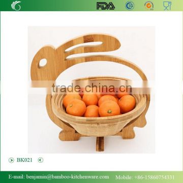 Totally bamboo Hot Sale Folding Rabbit Shape Bamboo Basket For Food&Fruit