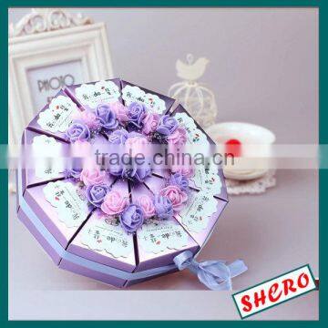 Cake Shape Wedding Candy Box With Ribbon