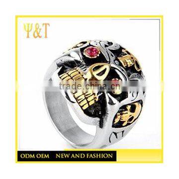 Jingli Jewelry Casting Gold Men's Stainless Steel Skull Biker Rings With Red Eyes (HS-030)