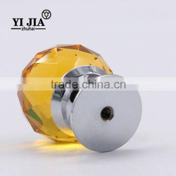 Solid Brass Base Honey Amber Diamond Cut Glass Pulls and Knobs for Cabinets photo-2
