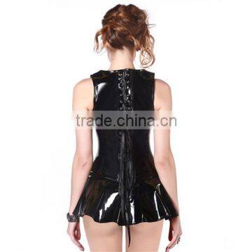 Factory Wholesale Inflatable Pvc Dress Black Faux Leather Fat Woman Leather Catsuit Bodysuit photo-2