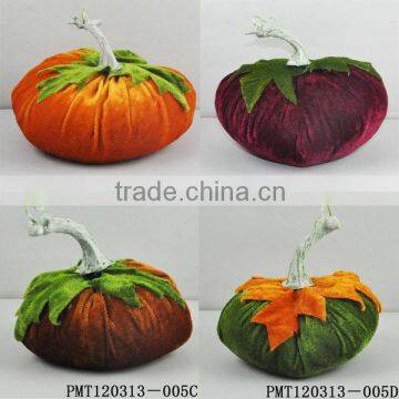 Velet pumpkin 4 ASST 7''-9'' with leaves Decor