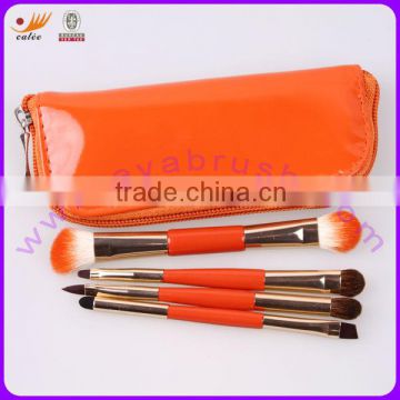 4pcs Orange Double Sided Mini Portable Cosmetic Brush Kit