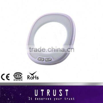 Personal use round metal two ways desktop cosmetic hotel lighted vanity mirror with cabinet