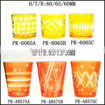 Aroma Scented Amber Colorful Cut to Clear Glass Candle Holder or Jar photo-4
