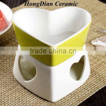 Porcelain Fondue, Setceramic fondue pot at heart shape with fork