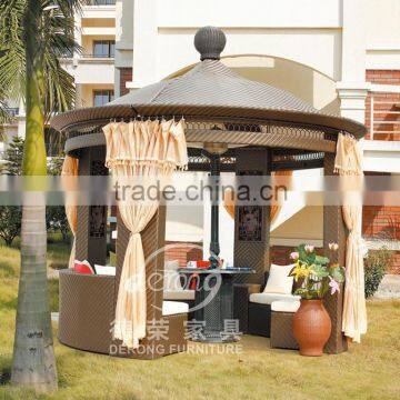 customized color Outdoor large round PE Rattan gazebo with sofa set and LED light inside DR-1101