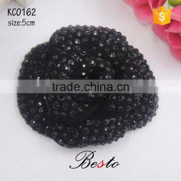 Fashion wholesale black rhinestone leather flower for high heel