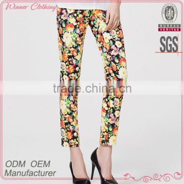 ladies clothing OEM/ODM manufacturer 2015 new style floral printed female trouser casual pant women