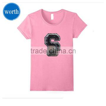 OEM Only Customized Ladie Sequin T shirt with Sequin Patch