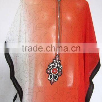 ORANGE Georgette Shaded CAFTAN Kaftan Tunic Poncho Zip Cover up photo-2