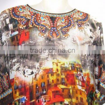 Digital Print Crepe Silk Kaftan Tunic Blouse Poncho Cover up photo-4