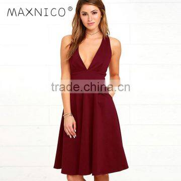 Maxnegio sexy women party wear deep v neck casual dress