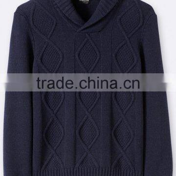 High Quality Wholesale Knitwear Men's Shawl Collar Cable Sweater Navy (BKNM15) photo-3
