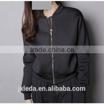 Best Quality Lady Biker Bomber Jacket Black Solid Zipper Coat Women Cloths 2016 photo-5