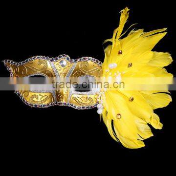 Hot yellow feather pearl beads plastic ball mask Indian indian sacred mask for 2016 party favor products