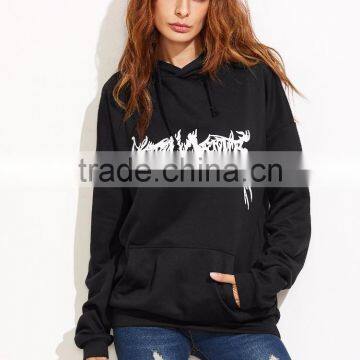 Black Abstract Custom Made Print Hoodie With Pocket Private Label Long Sleeve Hoodies Cotton French Terry photo-3
