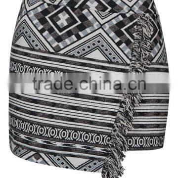 Elegant Brand Women Tassel Wrap Skirts Grey Jacquard Weave Clothing Cotton Fabric Skirts photo-3