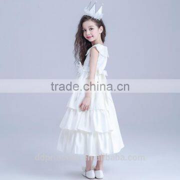 Summer Kids Dresses for Girls European Style Long Round Neck White Kids Frilly Dresses photo-4