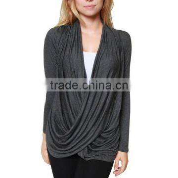 latest western ladies new model oversized cross asymmetric drape blouse