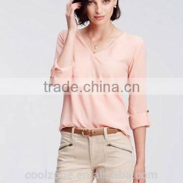 New Fashion High Quality Crepe v Neck Long Sleeve Woman Blouse photo-2