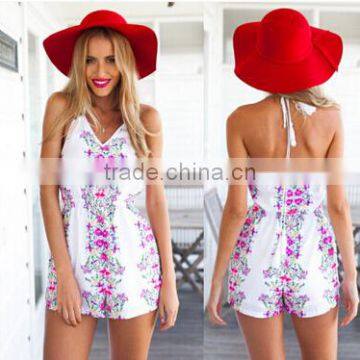 Clothing Factory Summer Women Chiffon Floral Print Plunge Beach Jumpsuit photo-5