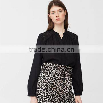 HOT SALE Nice Long Sleeve With Buttoned Cuff,women Openwork Trims Blouse photo-4