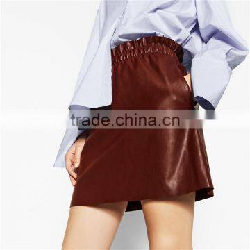 2017 OEM Spring Light-reflecting Faux Leather Elastic Waist Skirt