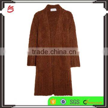 Knitwear Cardigan Manufacturers for Customed High Quality Dark Khaki Colored Cashmere Open Front Cardigan for Women