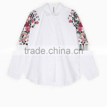 2017 Spring and Summer National Style Embroidered Long Sleeve Blouse Lapel Embroidery White Cotton Shirt photo-5