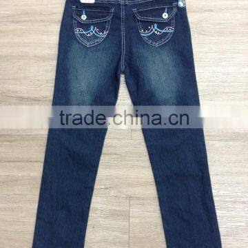 2016 Latest Fashion Fancy Printed Dark Wash Girls Denim Pant Slim Fit With Belt #9R5792 photo-2