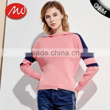 Ladies cool loose knitted pullover pink hoodie sweater with wholesale price