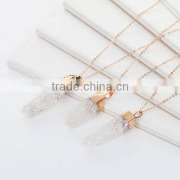 New Fashion Natural Quartz Crystal Druzy /Drusy Necklace Link Cable Chain Gold Plated Clear Crack Irregular Pendant photo-3