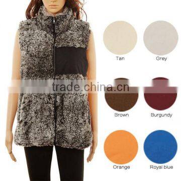 Wholesale Girls Plain Sleeveless Winter Faux Fur Warm Fur Monogrammed Sherpa Fleece Women Vest With Zipper and Pocket photo-2