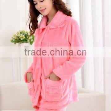 Pink Simple Flannel Fleece Women Sleepwear High Quality photo-2