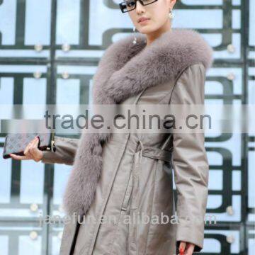Sheep Leather Coat With Fox Fur Collar /leather/garment/fur