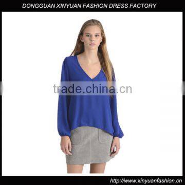 Fashion Sexy Indian Women Long Sleeve V Neck In Blouse Girls Solid Color Casual Chiffon Shirts